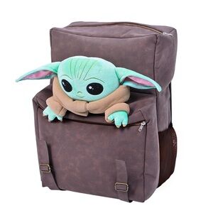 Brown large Backpack with Baby Yoda Plush new with tag
